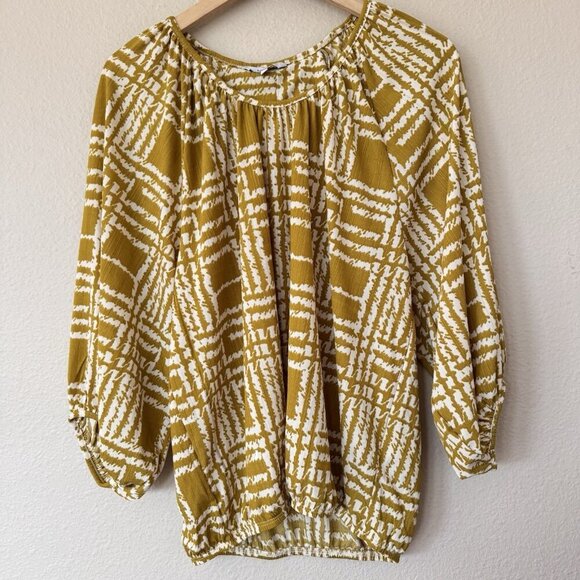 Next Pullover Top Boxy Size Medium Yellow White Green Long Sleeves - Picture 1 of 7